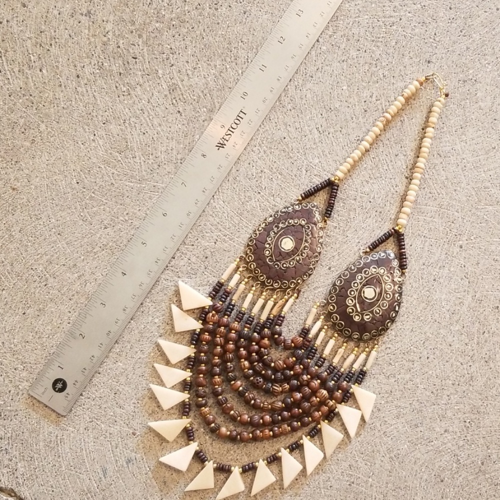 Bone wood beads summer boho necklace - Picture 6 of 10